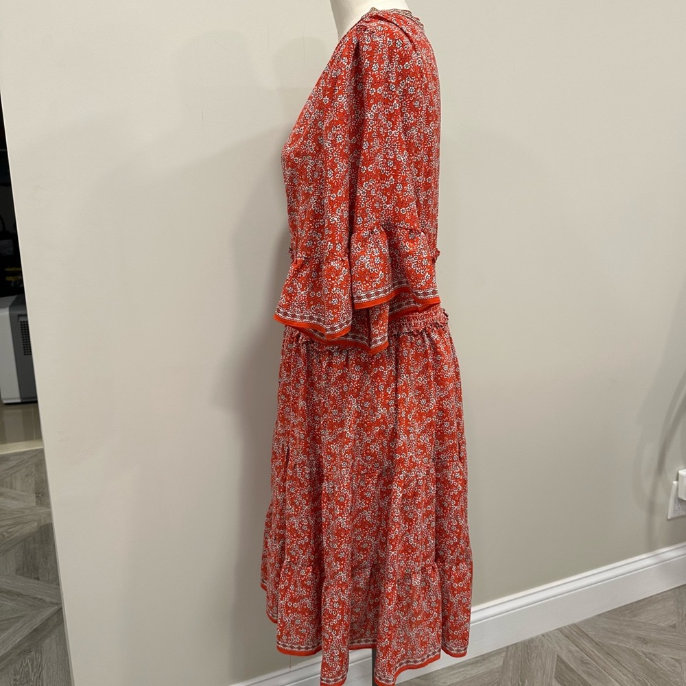 MAX STUDIO Floral Surplice Neck Ruffled Red Ivory Dress Size XL - Picture 3 of 12